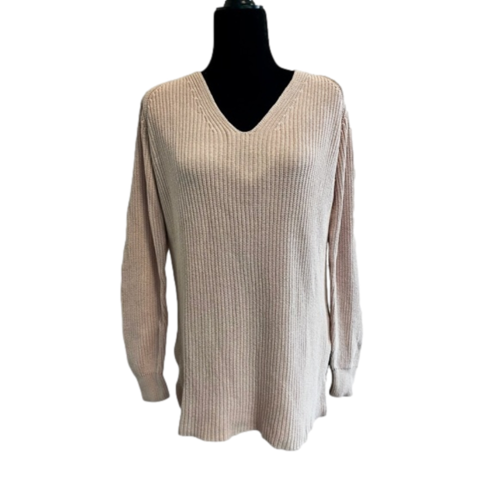 Goodthreads Women's V Neck Sweater Pink Cotton - Size Small
